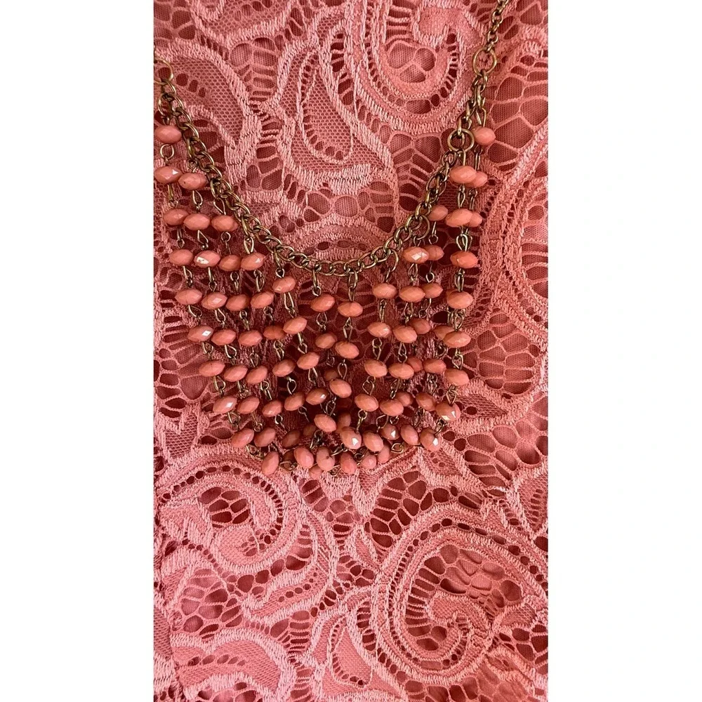 Vtg Dusty Rose Floral Lace Peplum Necklace Sleeveless Top M Coquette Victorian - Picture 2 of 16
